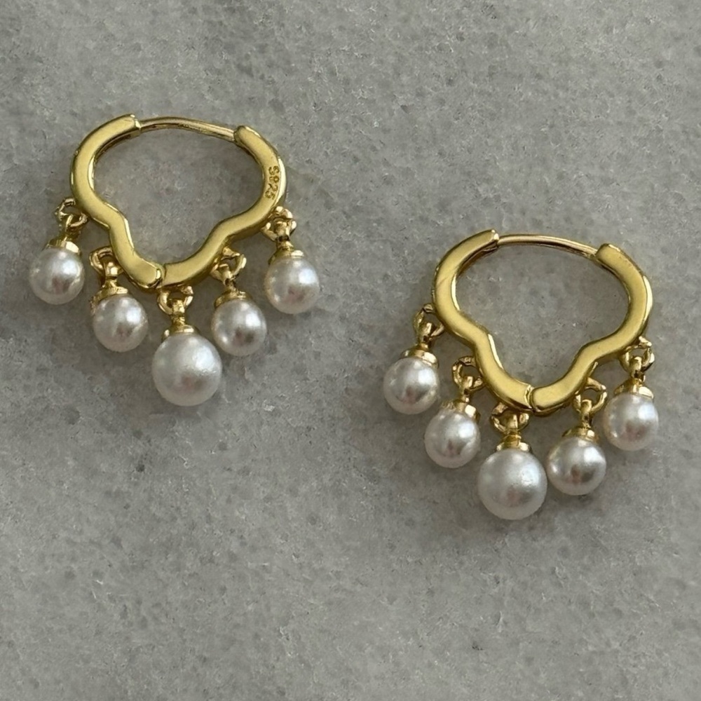 Gold Pearl Fringe Tassel Geometric Hoop Earrings 

Brand New - Picture 2 of 4